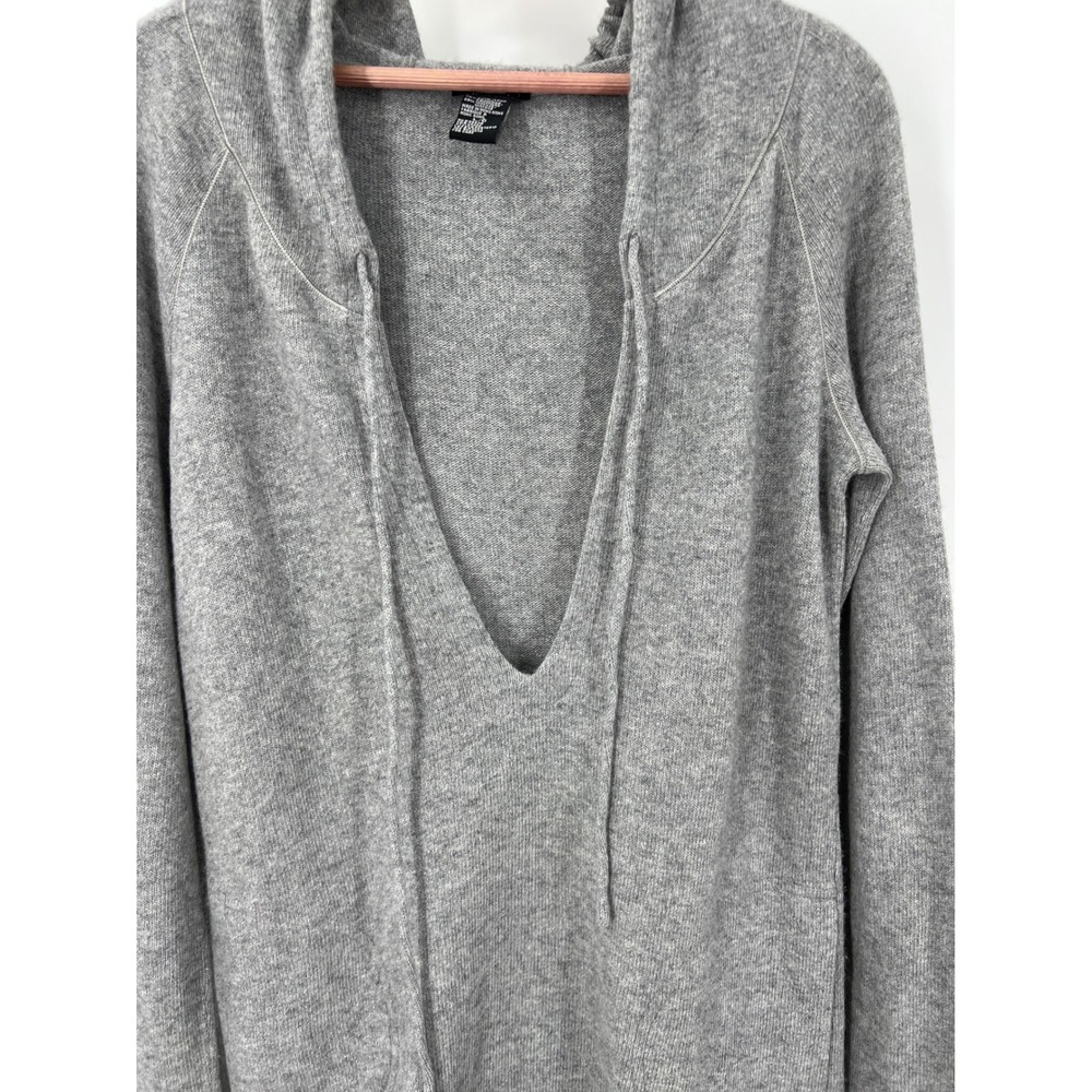 Theory Gray L Wool Cashmere Blend Tie Front Hoodie V-Neck Sweater Quiet Luxury - Picture 8 of 8